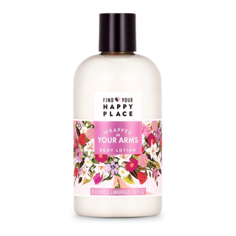 WHOLESALE FIND YOUR HAPPY PLACE WRAPPED IN YOUR ARMS BODY LOTION 10 OZ - BLUSH ROSE & MAGNOLIA - 48 PIECE LOT