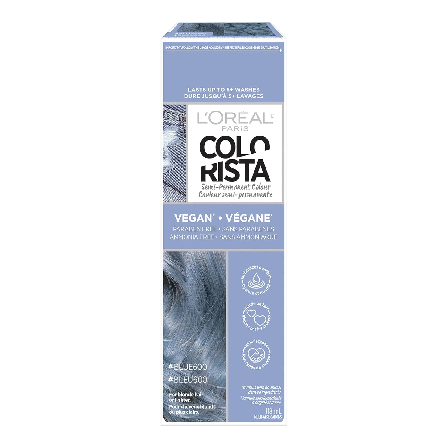 WHOLESALE LOREAL COLORISTA SEMI-PERMANENT HAIR COLOR FOR BLEACHED, LIGHT BLONDE OR HIGHLIGHTED HAIR - #BLUE600 - 48 PIECE LOT