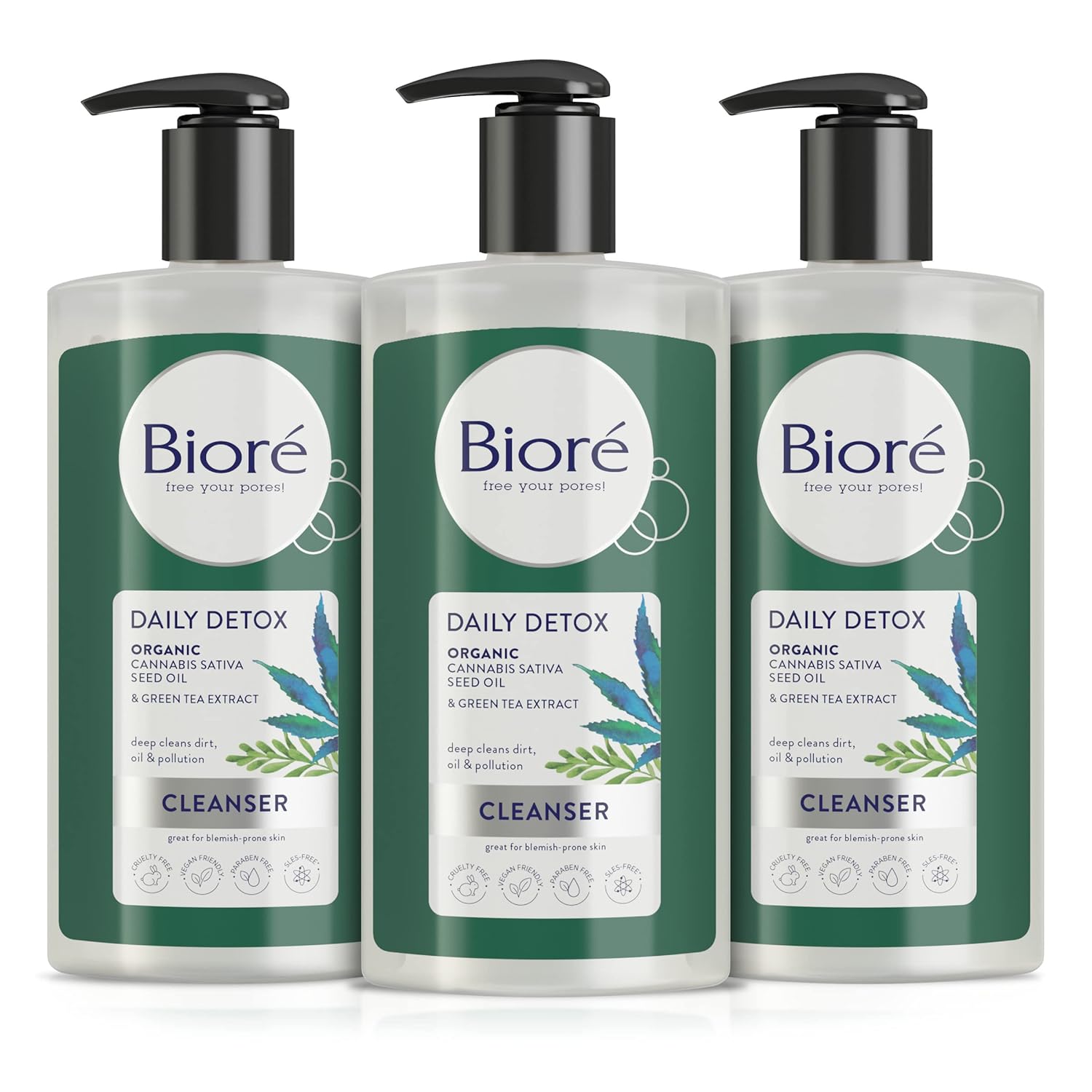 WHOLESALE BIORE DAILY DETOX ORGANIC CANNABIS SATIVA SEED OIL CLEANSER 6.77 OZ (PACK OF 3) - 48 PIECE LOT
