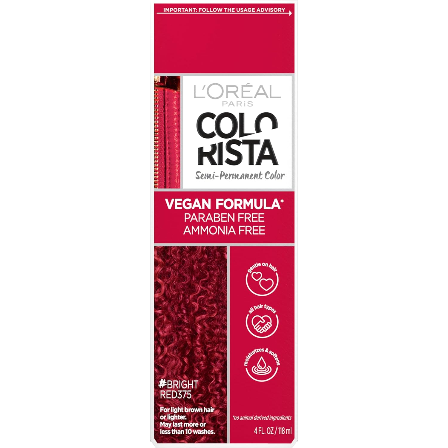 WHOLESALE LOREAL COLORISTA SEMI-PERMANENT HAIR COLOR FOR BLEACHED, LIGHT BLONDE OR HIGHLIGHTED HAIR - #BRIGHTRED375 - 48 PIECE LOT