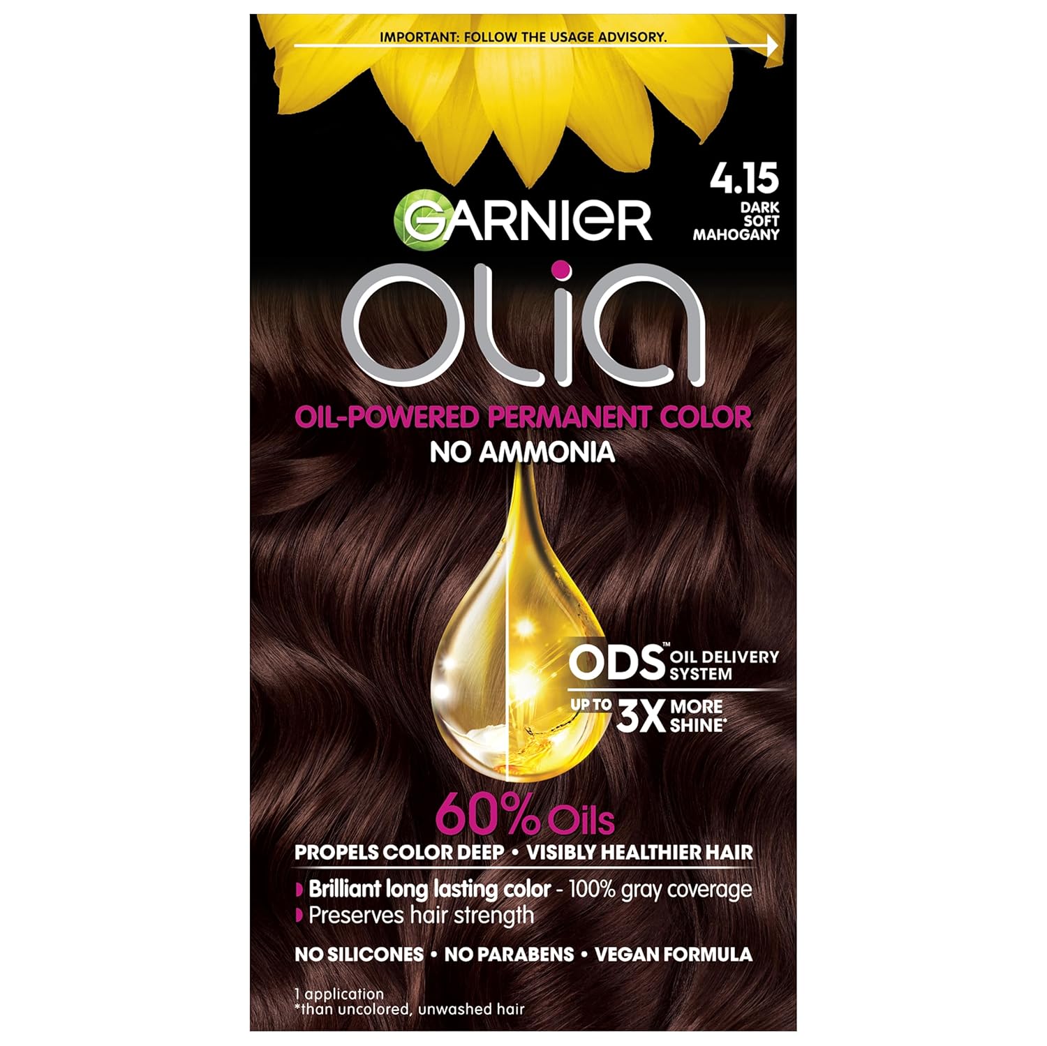 WHOLESALE GARNIER OLIA AMMONIA FREE HAIR COLOR - DARK SOFT MAHOGANY 4.15 - 48 PIECE LOT