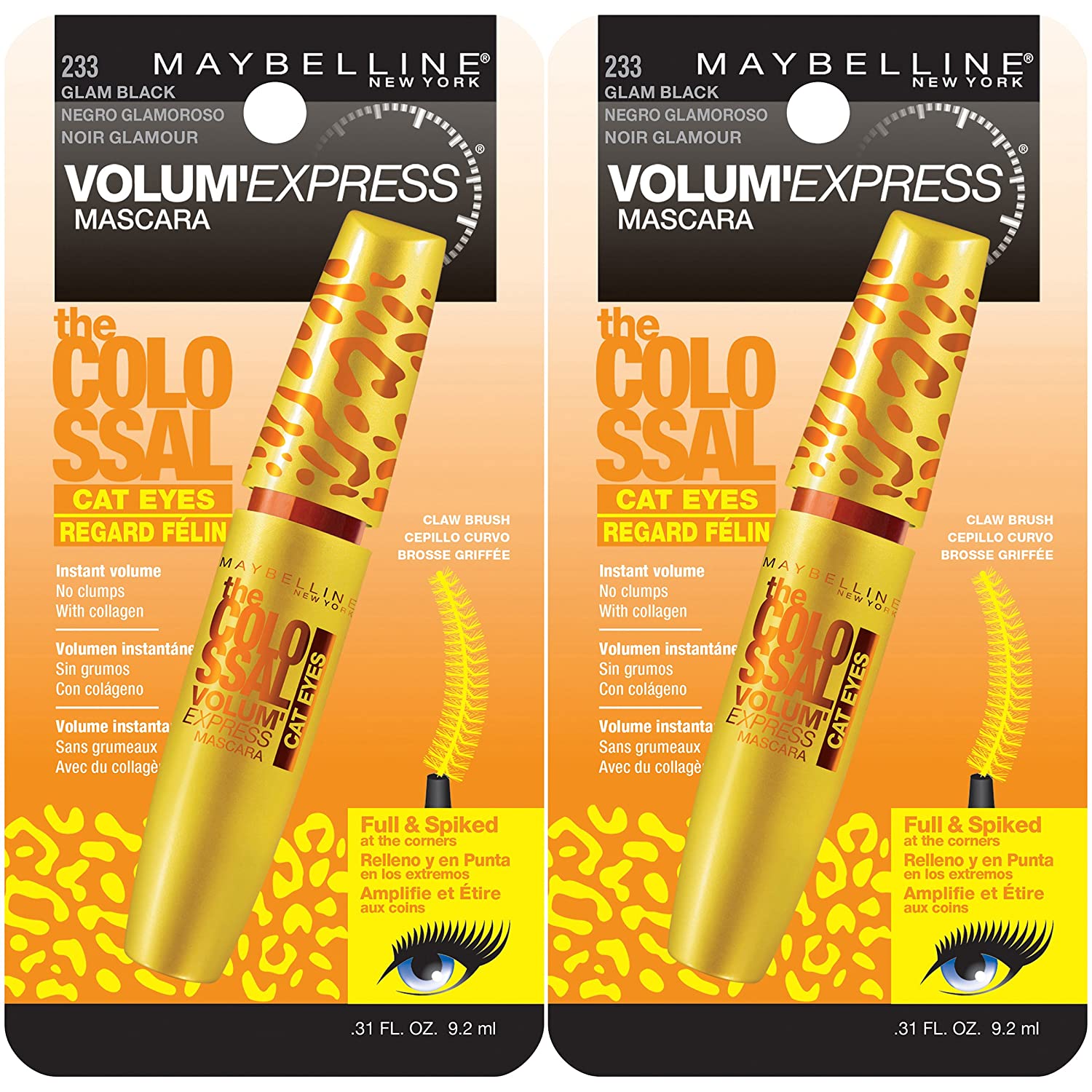 WHOLESALE MAYBELLINE VOLUM EXPRESS THE COLOSSAL CAT EYES MASCARA (PACK OF 2) - GLAM BLACK 233 - 72 PIECE LOT