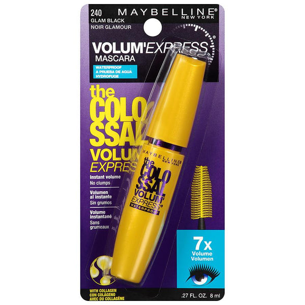 WHOLESALE MAYBELLINE VOLUM EXPRESS THE COLOSSAL WATERPROOF MASCARA - GLAM BLACK 240 - 72 PIECE LOT
