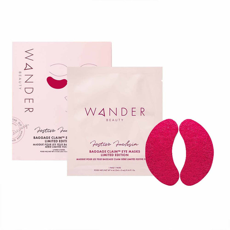 WHOLESALE WANDER BEAUTY FESTIVE FUCHSIA BAGGAGE CLAIM EYE MASKS LIMITED EDITION - 6 PAIRS - 48 PIECE LOT