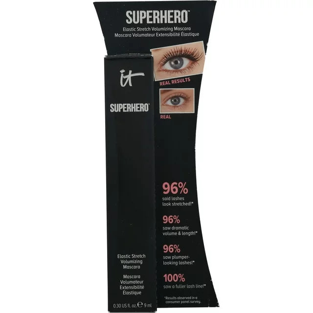 WHOLESALE IT COSMETICS SUPERHERO ELASTIC-STRETCH VOLUMIZING MASCARA 0.30 OZ - SUPER BLACK - 25 PIECE LOT