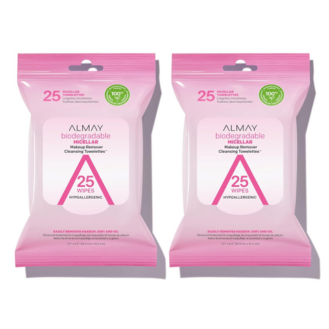 WHOLESALE ALMAY MICELLAR MAKEUP REMOVER CLEANSING TOWELETTES 25 COUNT (PACK OF 2) - 48 PIECE LOT