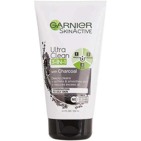 WHOLESALE GARNIER ULTRA CLEAN 3-IN-1 FACE WASH, SCRUB AND MASK WITH CHARCOAL 4.4 OZ - 48 PIECE LOT