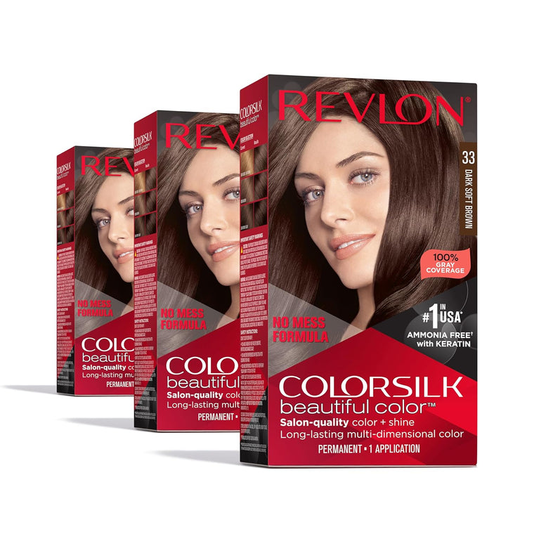 WHOLESALE REVLON LUXURIOUS COLORSILK BEAUTIFUL COLOR HAIR COLOR (PACK OF 3) - DARK SOFT BROWN 33 - 48 PIECE LOT