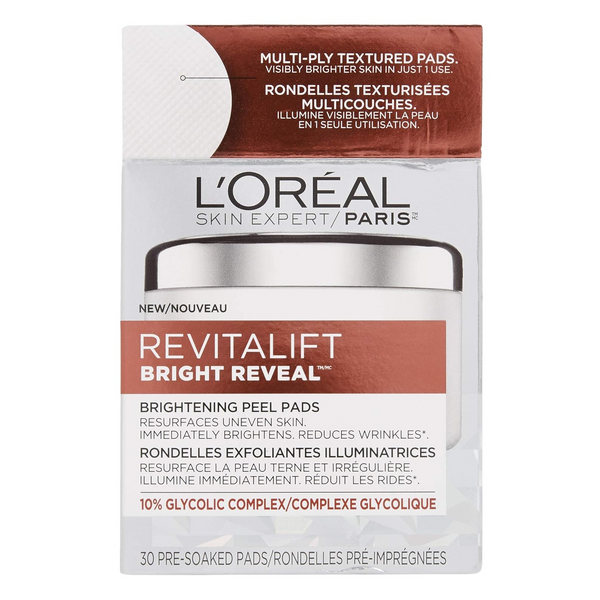 WHOLESALE LOREAL REVITALIFT BRIGHT REVEAL BRIGHTENING PEEL PADS - 30 COUNT - 48 PIECE LOT