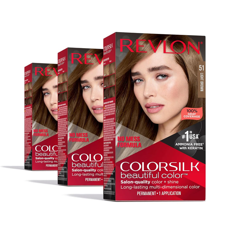 WHOLESALE REVLON LUXURIOUS COLORSILK BEAUTIFUL COLOR HAIR COLOR (PACK OF 3) - LIGHT BROWN 51 - 48 PIECE LOT