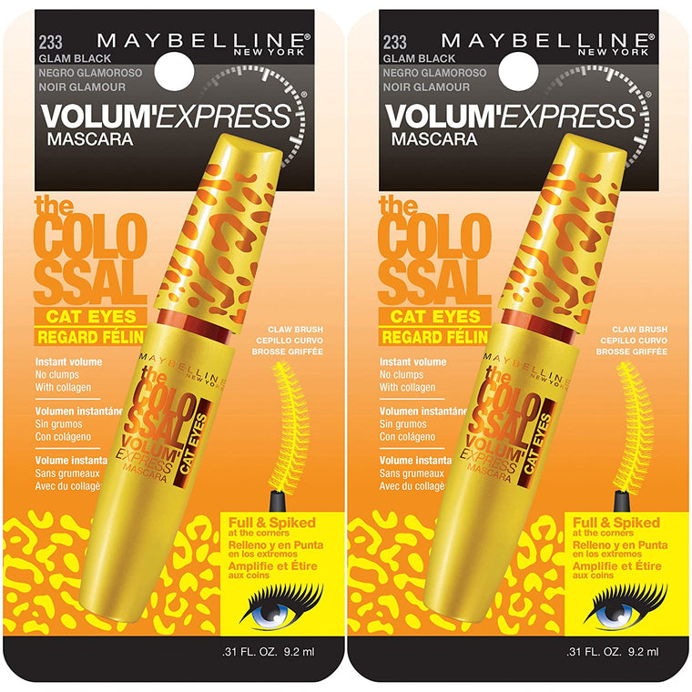 WHOLESALE MAYBELLINE VOLUM EXPRESS THE COLOSSAL CAT EYES MASCARA (PACK OF 2) - GLAM BLACK 233 - 72 PIECE LOT