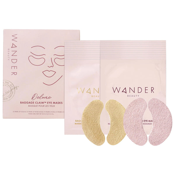 WHOLESALE WANDER BEAUTY BAGGAGE CLAIM ROSE GOLD & GOLD EYE MASKS - 10 PAIRS OF EACH - 48 PIECE LOT