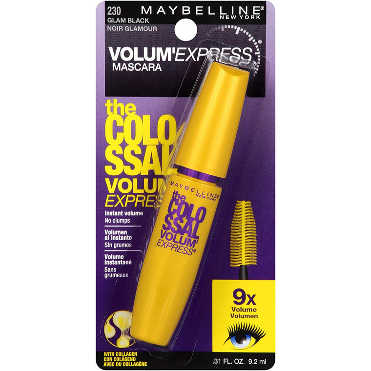 WHOLESALE MAYBELLINE VOLUM EXPRESS THE COLOSSAL WASHABLE MASCARA - GLAM BLACK 230 - 72 PIECE LOT