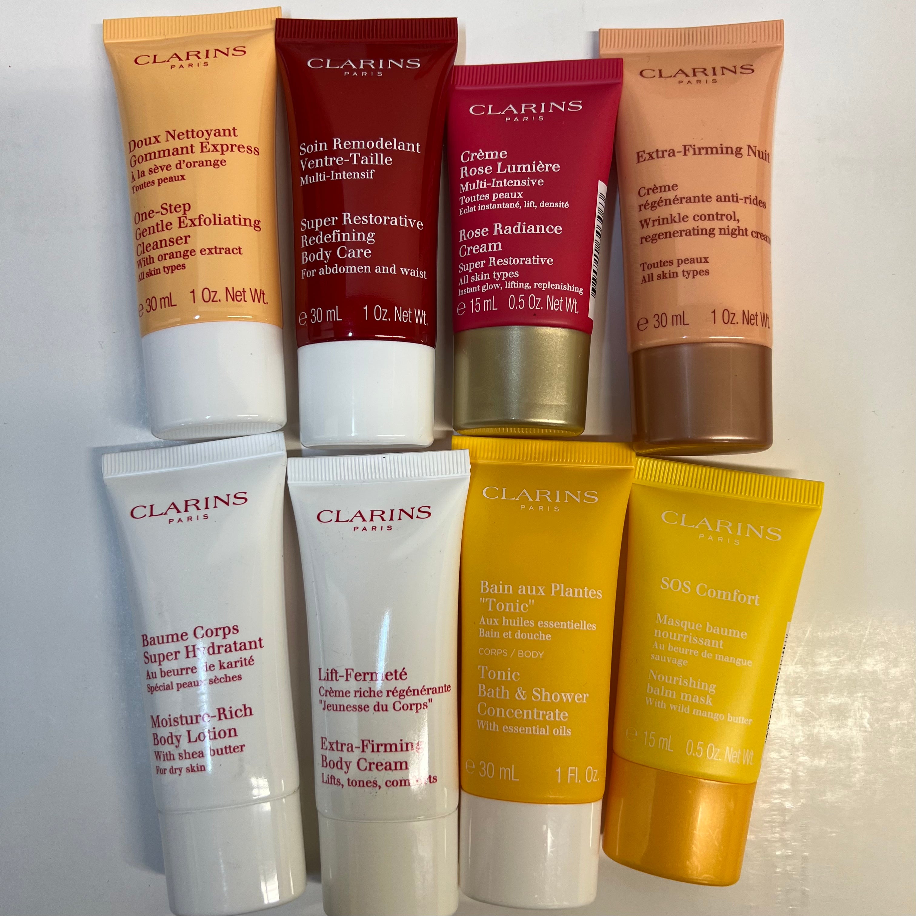 WHOLESALE ASSORTED CLARINS SKINCARE TRAVEL SIZE TUBES - ASSORTED - 50 PIECE LOT